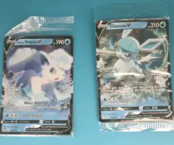 2 Sealed Pokemon Snow Flake Stamped Cards Glaceon V And Vulpix V - Image 1