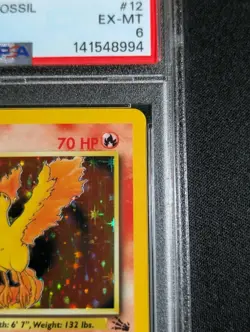 1999 Pokemon Fossil Moltres Holo Rare Card #12/62 PSA 6 Freshly Graded Slab - Image 3