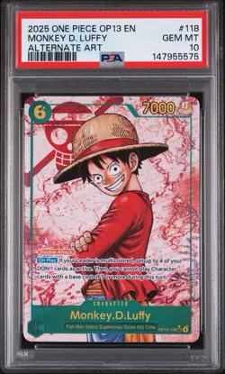 ONE PIECE OP13-CARRYING ON HIS WILL ALTERNATE ART 118 MONKEY D. LUFFY PSA 10 - Image 1