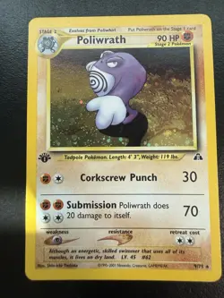 Pokemon TCG Poliwrath Neo Discovery 1st Edition Holo Rare Card Swirl 9/75 LP - Image 1