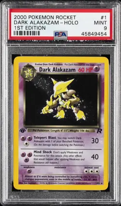 2000 POKEMON ROCKET 1ST ED #1 DARK ALAKAZAM-HOLO PSA 9 - Image 1