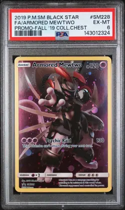 2019 POKEMON SM BLACK STAR PROMO #SM228 FULL ART/ARMORED MEWTWO PSA 6 - Image 1