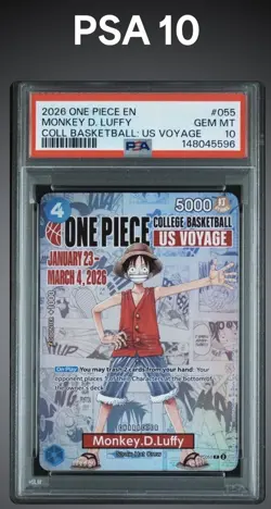 One Piece Monkey D. Luffy US College Basketball Card Promo PSA 10 In Hand - Image 1
