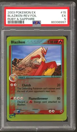Pokemon Ruby & Sapphire Reverse Holo Foil Blaziken 15/109 PSA 5 - Image 1