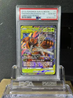 2019 POKEMON SUN & MOON UNBROKEN BONDS #1 PHEROMOSA & BUZZWOLE GX PSA 10 - Image 1