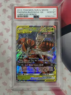 2019 POKEMON SUN & MOON UNBROKEN BONDS #1 PHEROMOSA & BUZZWOLE GX PSA 10 - Image 3