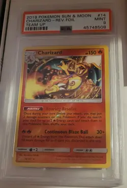 2019 Pokemon Sun & Moon Charizard - Rev. Foil Team Up #14 PSA 9 - Image 1