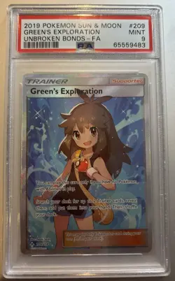 PSA 9 Green’s Exploration 209/214 Unbroken Bonds Sun & Moon Pokemon English - Image 1