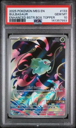 2025 POKEMON MEGA EVOLUTION #133 BULBASAUR ENHANCED BOX TOPPER PSA 10 - Image 1