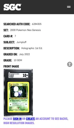 2000 Pokemon Jumpluff Neo Genesis 1st Edition Holo Rare SGC 10 Gem Mint ✨🔥 📈📈 - Image 2