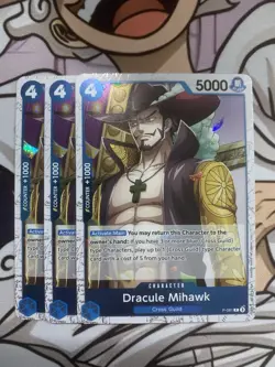 X3 Dracule Mihawk P-081 Pirate Foil PRB02 ONE PIECE TCG English X3 NM - Image 1
