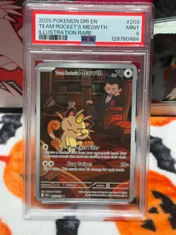 2025 Pokemon 203/182 Team Rocket's Meowth - Graded Card (PSA 9) - Image 1