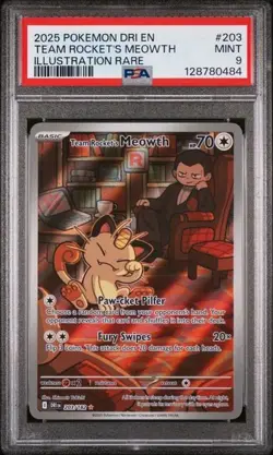 2025 Pokemon 203/182 Team Rocket's Meowth - Graded Card (PSA 9) - Image 2