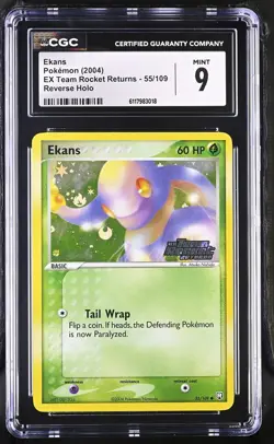 CGC 9 Ekans EX Team Rocket Returns 55/109 Reverse Holo Stamped Pokemon Card - Image 1