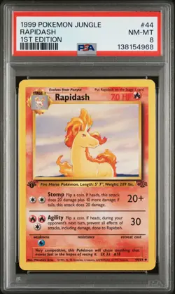 1999 Pokemon Jungle 1st Edition Rapidash 44 FRESHLY GRADED PSA 8 NEAR MINT-MINT - Image 1