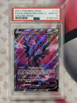 2021 Pokemon SWSH Chilling Reign FA/ Galarian Moltres V #176 PSA 10 GEM MT - Image 3