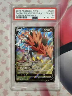 2022 POKEMON SWORD & SHIELD ASTRAL RADIANCE #TG19 FA/GALARIAN ZAPDOS V PSA 10 - Image 3