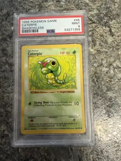 1999 POKEMON GAME CATERPIE SHADOWLESS - PSA 9 - #45 45/102 MINT GENUINE - Image 1