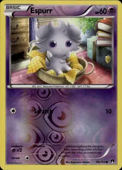 Espurr Common XY BREAKpoint 58/122 Psychic Reverse Holo Pokemon Card - Image 1