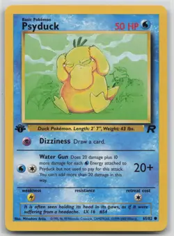 1st Edition Vintage Pokemon Card Psyduck Common Team Rocket 65/82 VLP - Image 1