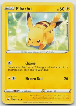 Pokemon Card Pikachu Common SWSH01: Sword & Shield Base Set 065/202 - Image 1