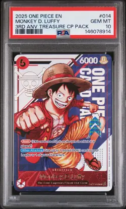 PSA 10 2025 One Piece EN #014 MONKEY.D.LUFFY 3rd Anniv. Treasure Cup Pack GEM MT - Image 1