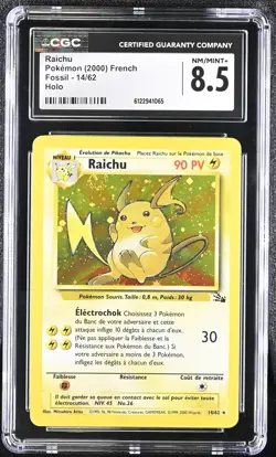 CGC 8.5 Raichu 2000 Fossil 14/62 Holo FRENCH Pokemon Card - Image 1