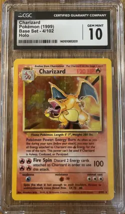 1999 Pokemon Base Set Charizard Holo 4/102 CGC 10 GEM MINT - Image 1