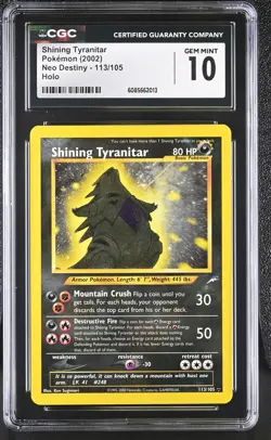 CGC 10 GEM MINT Shining Tyranitar 2002 Neo Destiny 113/105 Holo Pokemon Card - Image 1