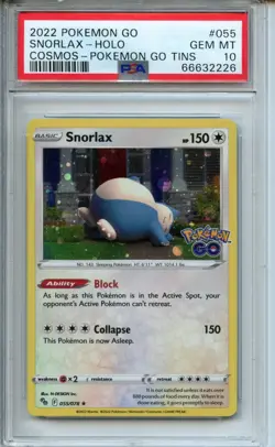 2022 Pokemon Go #055 Snorlax Holo Cosmos Pokemon Go Tins PSA 10 - Image 1