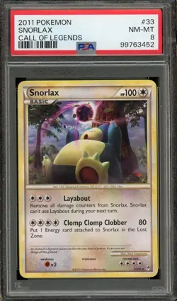2011 POKEMON CALL OF LEGENDS #33 SNORLAX NON HOLO RARE PSA 8 NM-MINT - Image 1