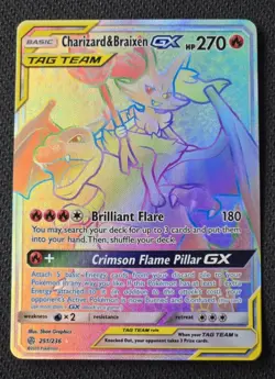 Pokemon Charizard & Braixen GX 251/236 Rainbow Secret Rare — Cosmic Eclipse - Image 1