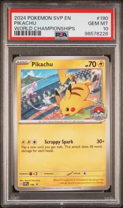 2024 POKEMON SVP EN-SV BLACK STAR PROMO WORLD CHAMPIONSHIPS #190 PIKACHU PSA 10 - Image 1
