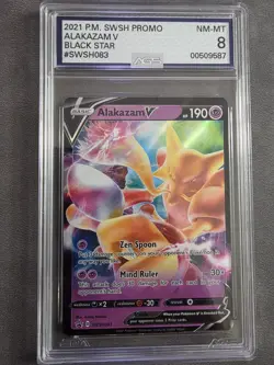 2021 POKEMON ALAKAZAM V SWSH083 SWORD & SHIELD BLACK STAR PROMO HOLO AGS 8 - Image 1