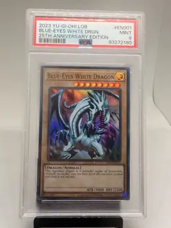 2023 Yu-Gi-Oh! Blue-Eyes White Dragon LOB-EN001 25th Anniversary PSA 9 MINT - Image 3