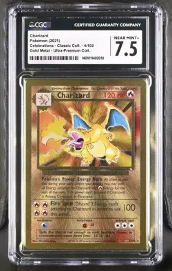 2021 Gold Metal Charizard 4/102 Pokemon Celebrations Classic: CGC 7.5 NM/MINT - Image 1