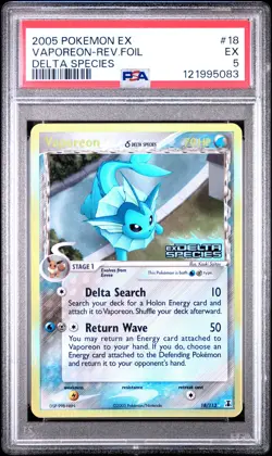 2005 POKEMON EX DELTA SPECIES #18 VAPOREON-REVERSE FOIL PSA 5 - Image 1