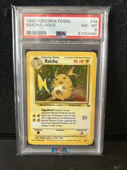 1999 POKEMON FOSSIL #14 RAICHU-HOLO PSA 8 - Image 1