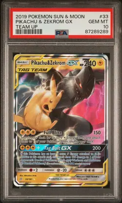 Pokemon TCG Pikachu & Zekrom GX Sm-Team Up 33/181 Ultra Rare Holo PSA 10 - Image 1
