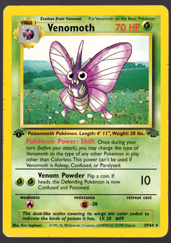 Venomoth 29/64 1st Edition Jungle Pokemon Card 1999 MP - Image 1