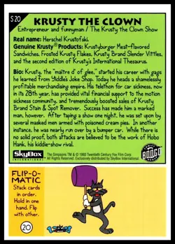 1993 SkyBox Simpsons S20 Krusty the Clown Classic TV Host Trading Card - Image 2