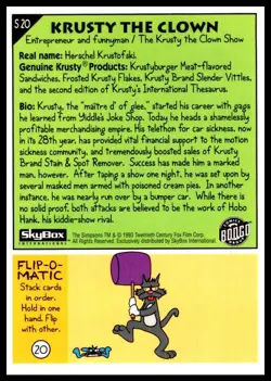 1993 SkyBox Simpsons S20 Krusty the Clown Classic TV Host Trading Card - Image 4