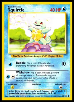 1999 Wizards Pokemon Squirtle Base Set 2 #63/102 Card - Image 1