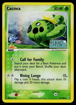 Pokemon Card - Cacnea Crystal Guardians 47/100 Common Reverse Holo Stamped - Image 1