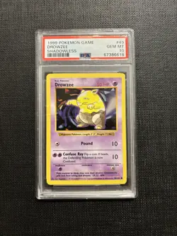 1999 POKEMON BASE SET SHADOWLESS #49 DROWZEE GEM MINT PSA 10 VINTAGE - Image 1
