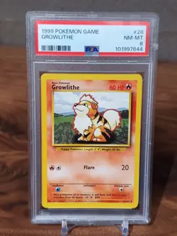 1999 Pokemon Game Unlimited WOTC #28 GROWLITHE Base Set PSA 8 NM-MT - Image 1