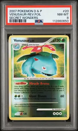 2007 POKEMON DIAMOND & PEARL SECRET WONDERS #20 VENUSAUR-REV.FOIL PSA 8 - Image 1