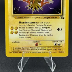 Zapdos 30/62 NM Non Holo Rare Unlimited Fossil WoTC 1999 Pokemon TCG - Image 3