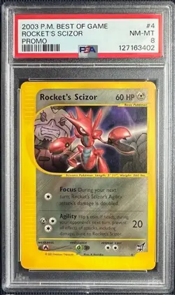 PSA 8 NM-MT 2003 Pokemon League Best of Game Rocket's Scizor Promo #4 NEW - Image 1