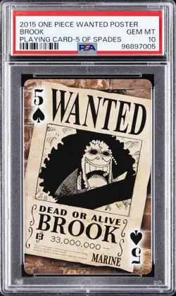 2015 ONE PIECE WANTED POSTER PLAYING CARDS 5 OF SPADES BROOK PSA 10 - Image 1